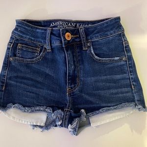 Dark Wash jean shorts.